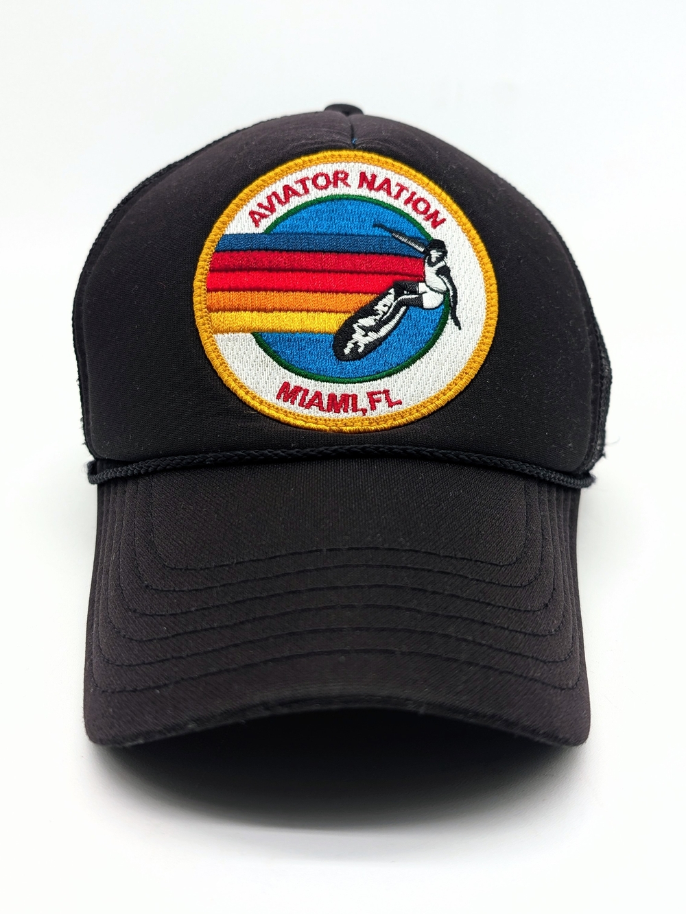 Aviator Nation Kids Black Trucker Hat with Retro Rainbow Patch